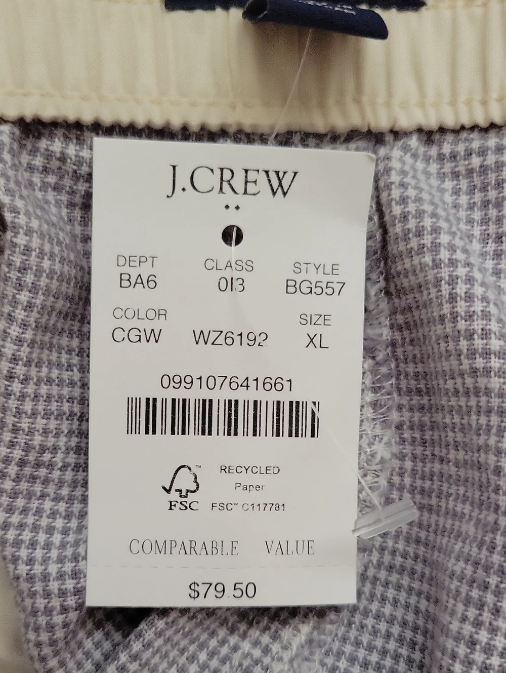 J. Crew Men's Light Gray Micro-Check Drawstring Shorts